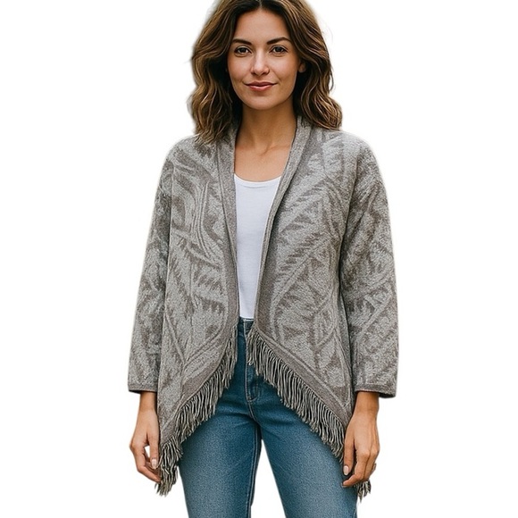Lucky Brand Sweaters - Lucky Brand XS Fringe Southwestern Long Cardigan Neutral Minimalist Boho Casual